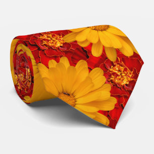 Cravate Médaille des Marigolds rouges et jaunes
