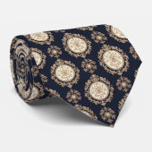 Cravate Médaillon baroque marine (Roulé)