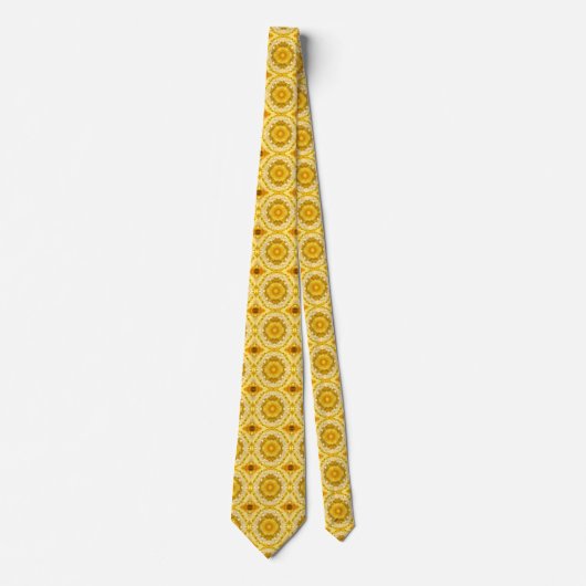 Cravate Médaillon Motif en Motif Batik Jaune de moutarde (Devant)