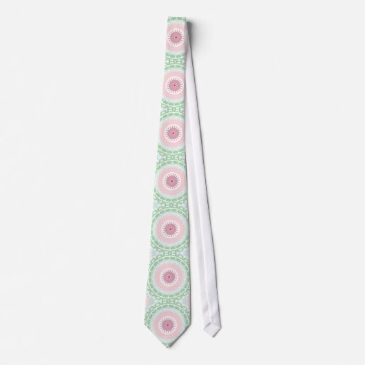 Cravate Médaillon peint Motif en rose et vert (Devant)