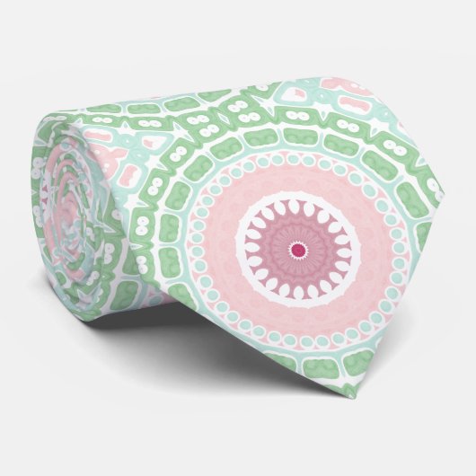 Cravate Médaillon peint Motif en rose et vert (Roulé)