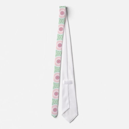 Cravate Médaillon peint Motif en rose et vert (Dos)