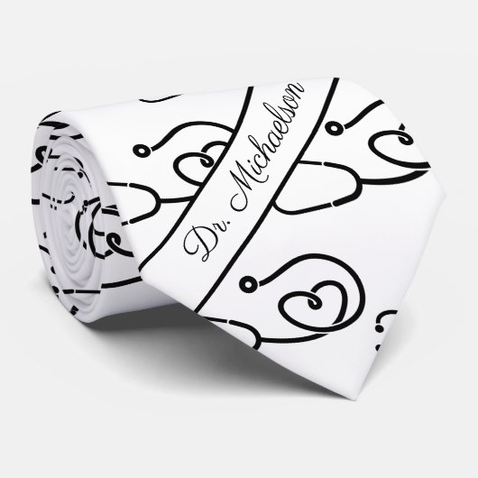 Cravate Médecin Médicale Nom du médecin Motif Stethoscope  (Roulé)