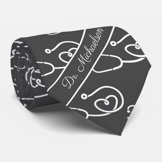 Cravate Médecin Médicale Nom du médecin Motif Stethoscope (Roulé)