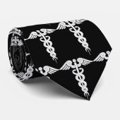 Cravate Médecins Medical Caduceus noir et blanc (Roulé)