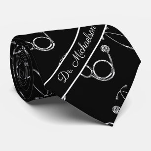 Cravate Medical Doctor Stethoscope Pattern Physician Name