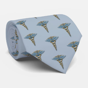 Cravate Médicale bleu clair Caduceus Gold Motif