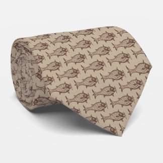 Cravate Medieval Block-Printed Fish Neck Tie