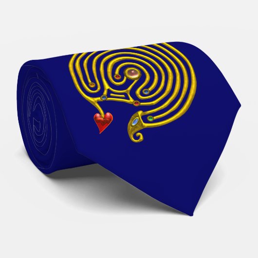 CRAVATE MEDIEVAL GOLD BLUE HYPER LABYRINTH WITH GEMSTONES (Roulé)