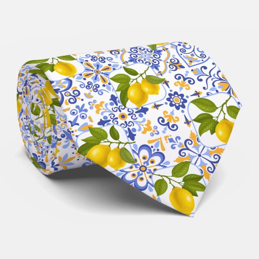 Cravate Mediterrenean Citrus Lemon pattern (Roulé)