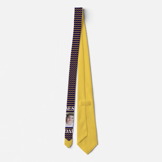 Cravate Meilleur papa Jaune Chevron & Photo (Dos)