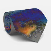 Cravate Mélange d'orange et de bleu taché avec effet rayé (Roulé)