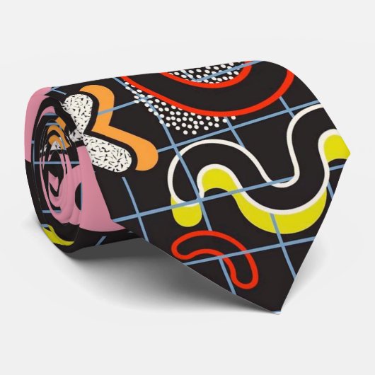 Cravate Memphis Style Pop art motif géométrique No1 (Roulé)