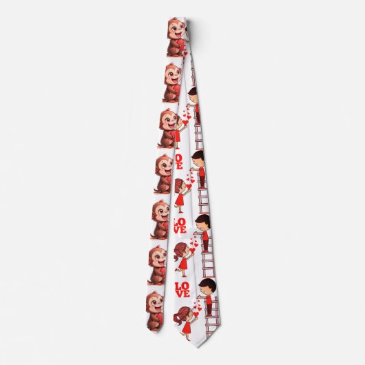 Cravate Men Designer Ties Monkey Red Hearts (Dos)