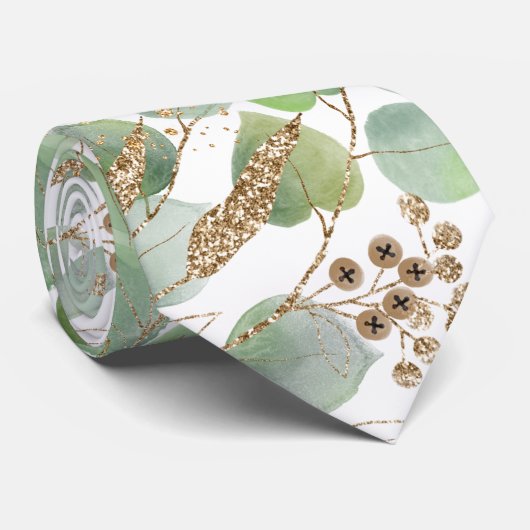 CRAVATE MENS BOTANIQUES BLANC VERT SAGE (Roulé)