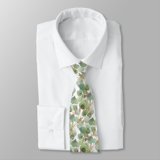 CRAVATE MENS BOTANIQUES BLANC VERT SAGE (Attaché)