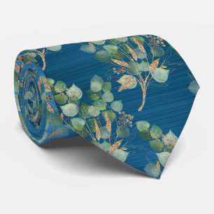 CRAVATE MENU BLEU TURQUOISE BOTANIQUE VERT SAGE