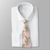 CRAVATE MENUS BOTANIQUES ROSE PASTEL VERT SAGE (Attaché)