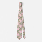 CRAVATE MENUS BOTANIQUES ROSE PASTEL VERT SAGE (Devant)