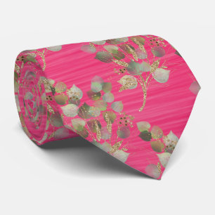 CRAVATE MENUS BOTANIQUES ROSE VERT SAGE
