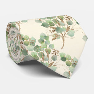 CRAVATE MENUS EUCALYPTUS BOTANIQUE CRÈME VERTE SAG