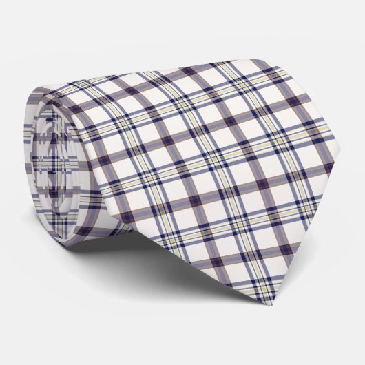 Cravate Merino White and Blue Zodiac Plaid Neck Tie (Roulé)