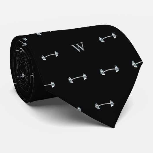 Cravate Métal Dumbbells Poids Gym Lover Monogramme Noir (Roulé)