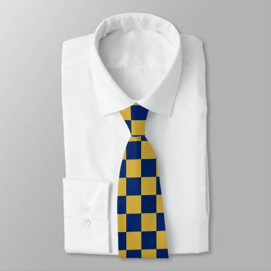 Cravate Metallic Gold with Navy Square Pattern Neck Tie (Attaché)