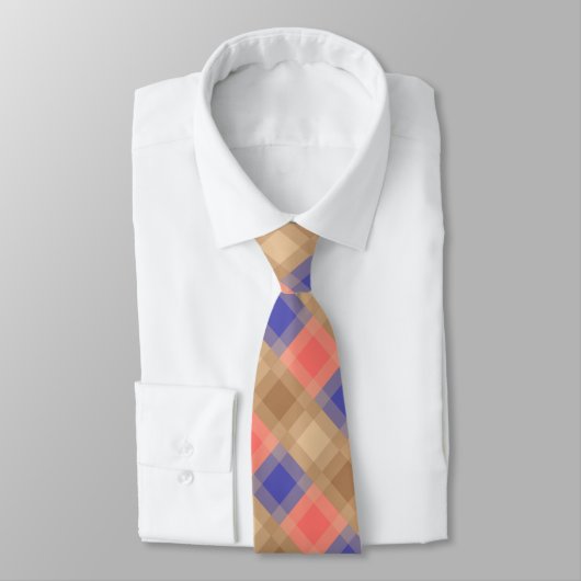 Cravate Mi-siècle méga plaid - cacao et corail (Attaché)