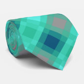 Cravate Mi-siècle mega plaid - turquoise & gris (Roulé)
