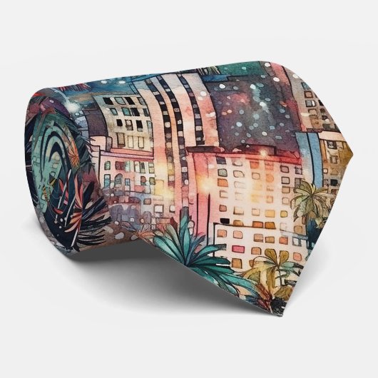 Cravate Miami à Noël & Nouvel An en aquarelles (Roulé)