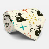 Cravate Mid Century Atomic Cat with Starbursts  (Roulé)