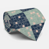 Cravate Mid-Century Mint & Navy Atomic Starburst  (Roulé)