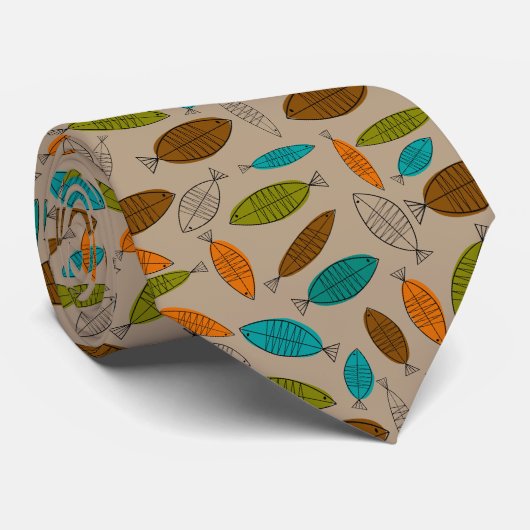 Cravate Mid-Century Modern Fish Tie Light Brown (Roulé)