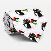 Cravate mignon chat noir tient drapeau de la Palestine (Roulé)