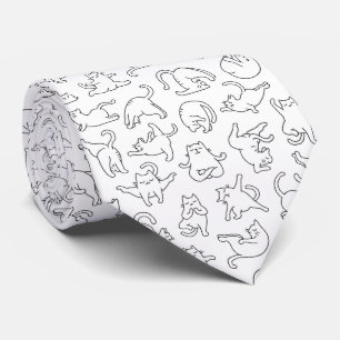 Cravate mignon motif de chat de yoga sur fond blanc