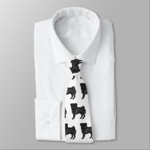 Cravate Mignon motif de chien carlin noir de dessin animé 