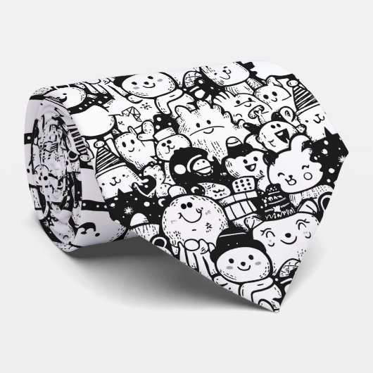 Cravate Mignon motif doodle d'animaux Kawaii (2) (Roulé)