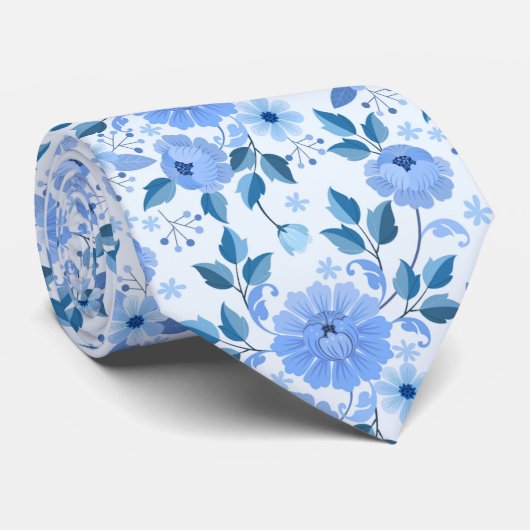 Cravate mignon motif sans coutures avec fleurs et feuilles (Roulé)