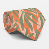 Cravate mignon peach vert feuille tropicale motif (Roulé)
