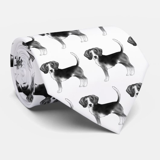 Cravate Mignonne Motif D'Un Chien Beagle En Noir Et Blanc (Roulé)
