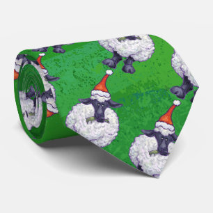 Cravate Mignonne mouton à Santa Chapeau sur vert