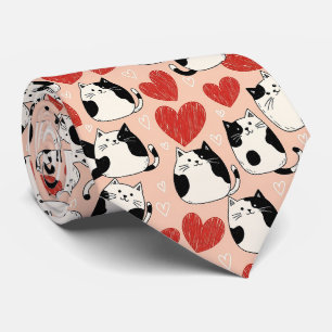 Cravate Mignons chats kawaii roses et motif de cœurs (6)