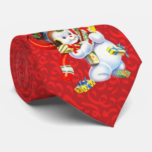 Cravate Milo Collection Noël Vintage Snowman Rouge