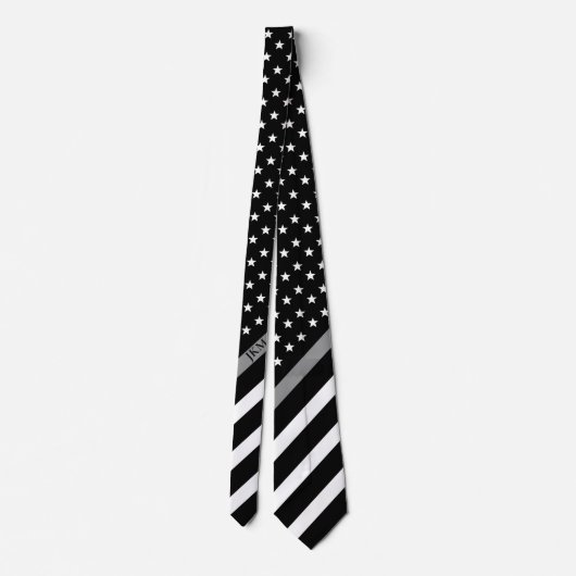 Cravate Mince Gris Line American Flag Monogramme (Dos)
