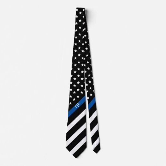 Cravate Mince Ligne bleue Police American Flag Monogramme (Devant)