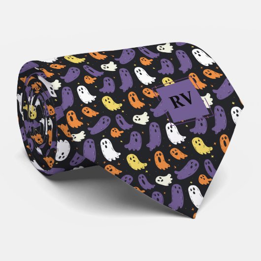 Cravate Mini-Halloween coloré Fantômes Monogramme (Roulé)