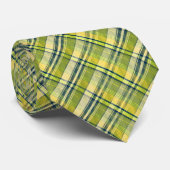 Cravate Mini Madras Plaid Sage et Jaune à deux côtés (Roulé)
