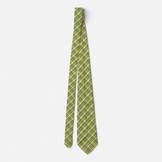 Cravate Mini Madras Plaid Sage et Jaune à deux côtés (Dos)