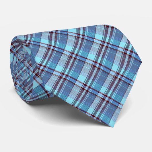 Cravate Mini Madras Plaid Turq et Bourgogne à deux côtés (Roulé)